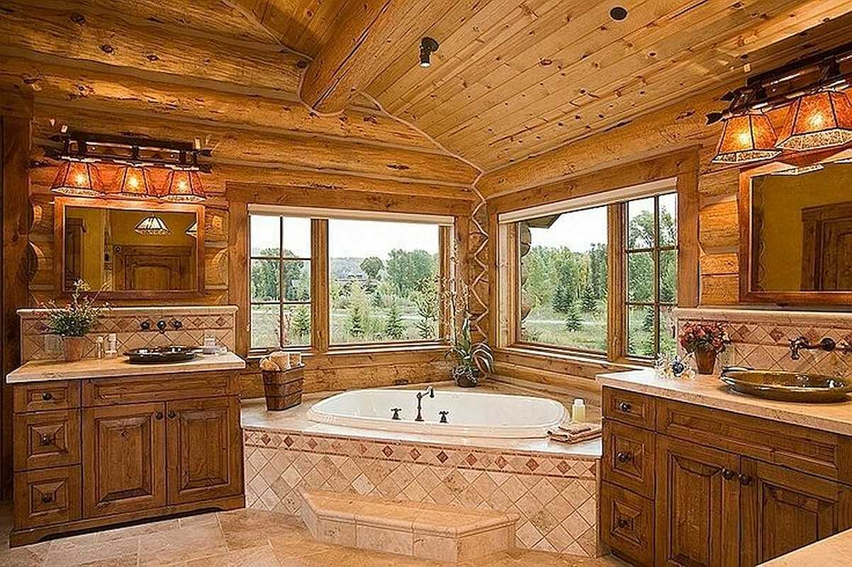 Beautiful log home master bathroom design by eLoghomes