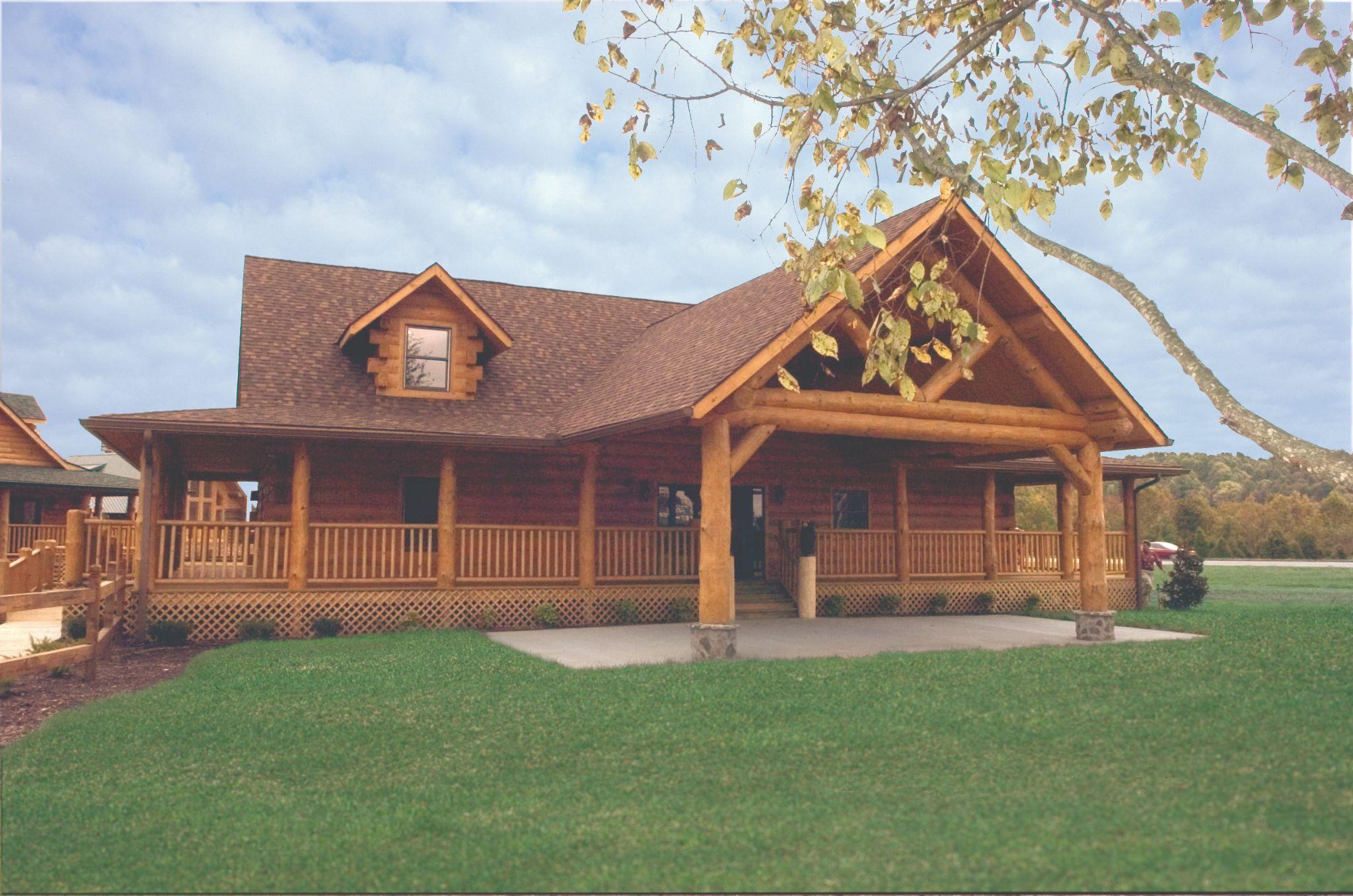 Custom log home porch design by eLoghomes