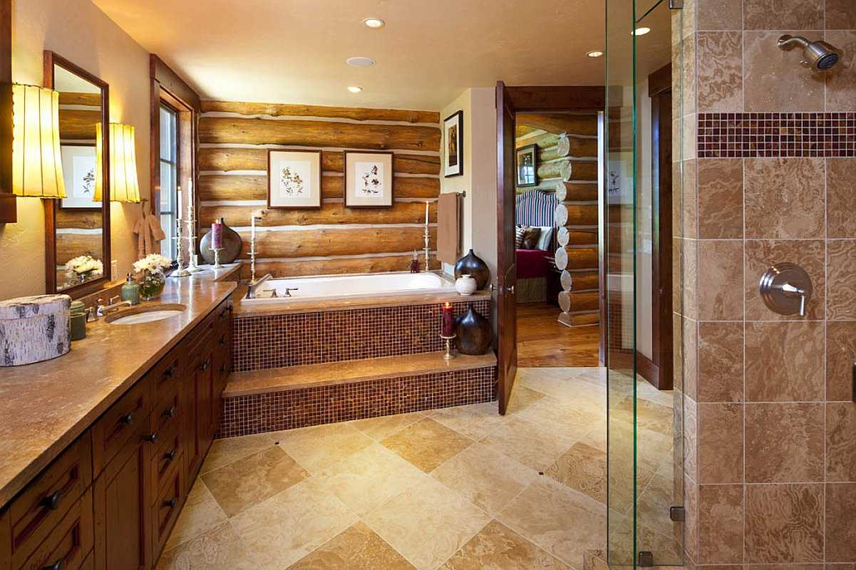 Beautiful log home bathroom