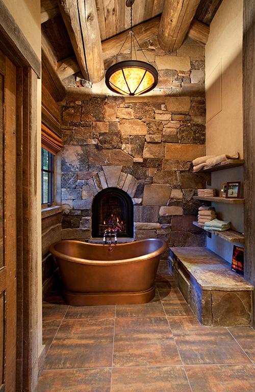 Rustic vintage bathroom style in a log home