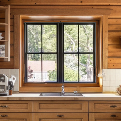 Beautiful kitchen window in a log home