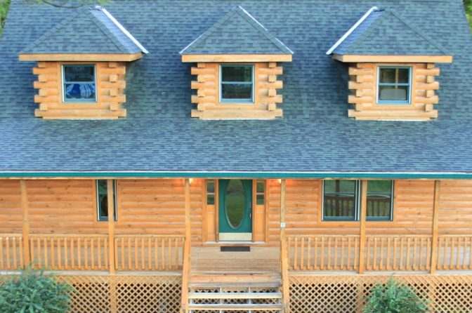 Log home with custom windows