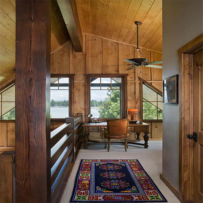 Loft office in a log cabin