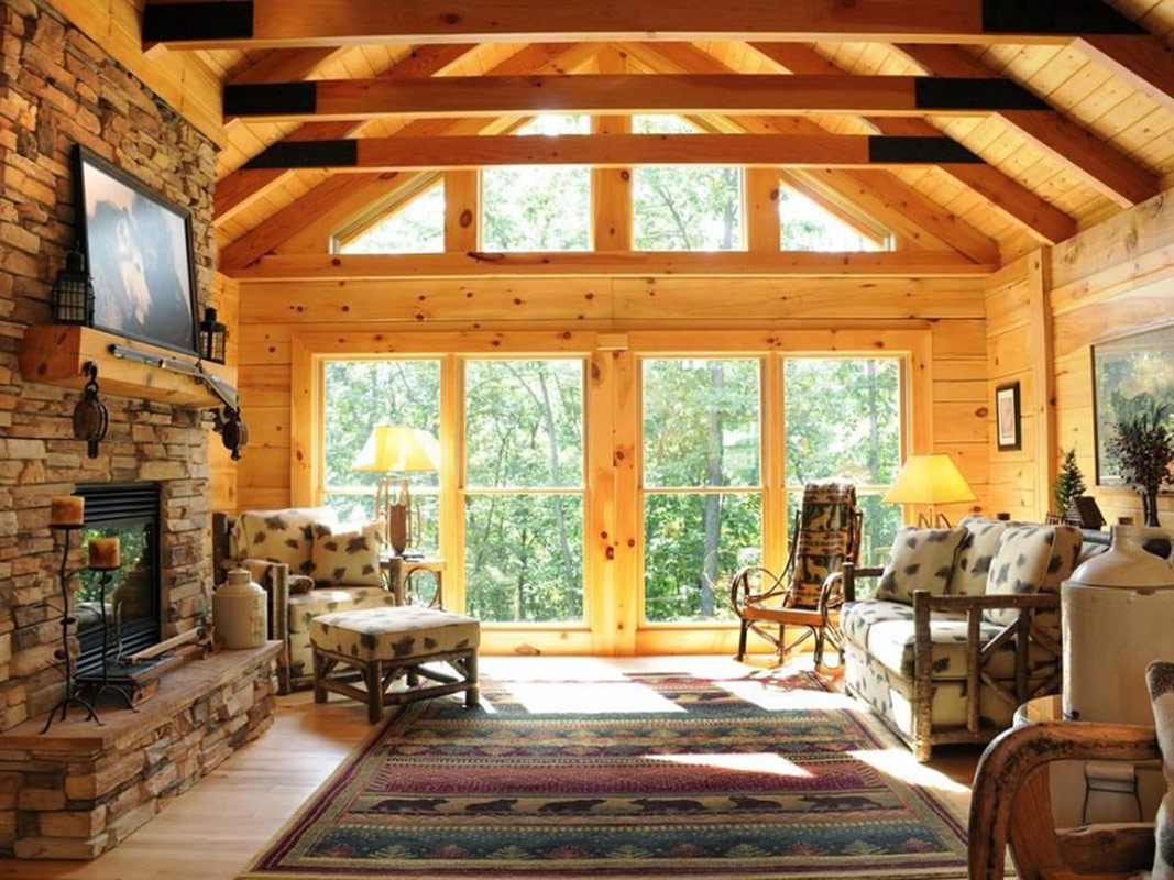 Beautiful log cabin loft space with natural light