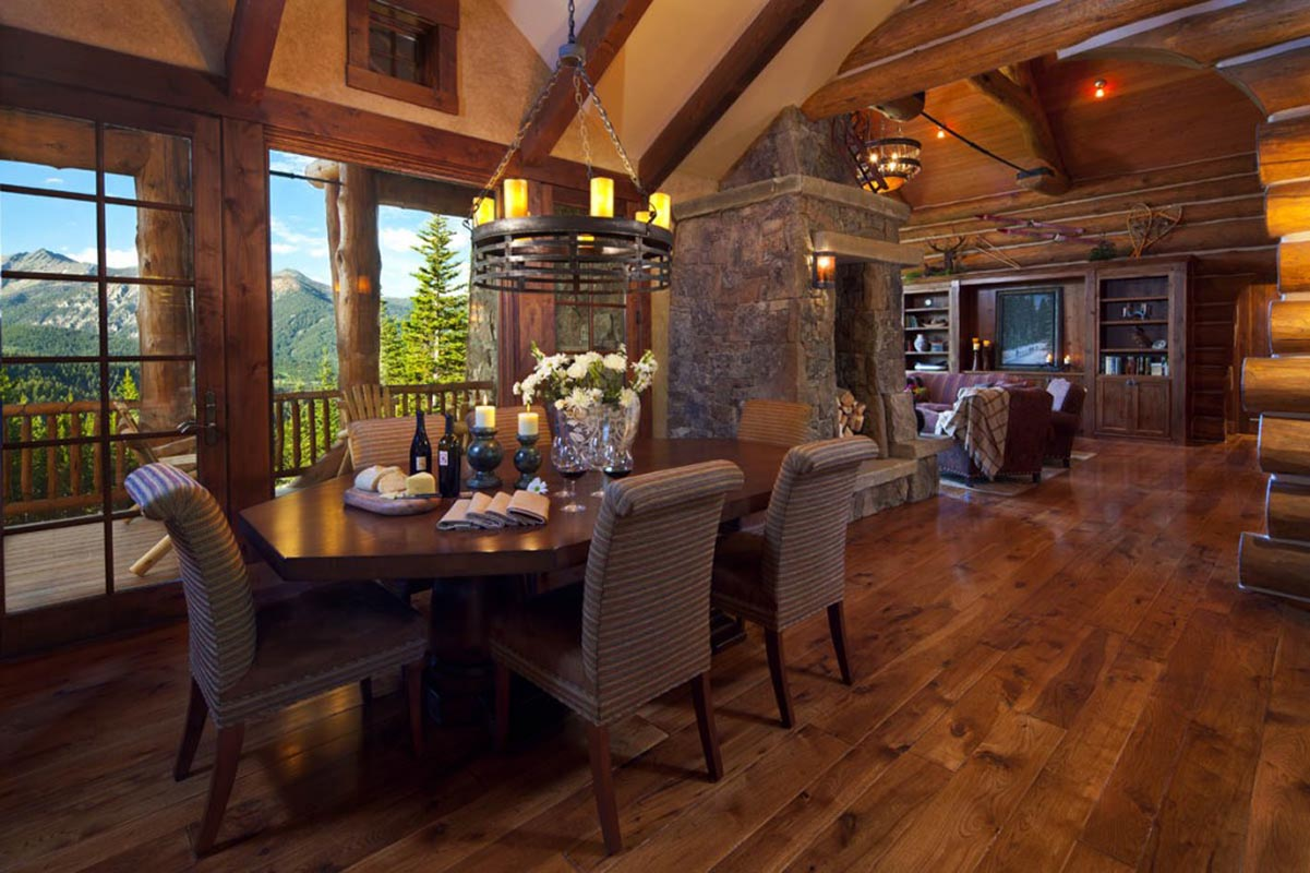 Log cabin interior with custom walls