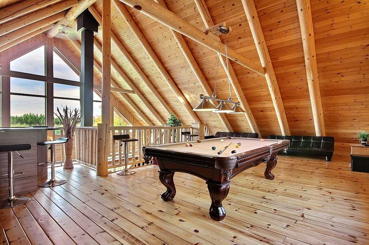 Log cabin loft game room